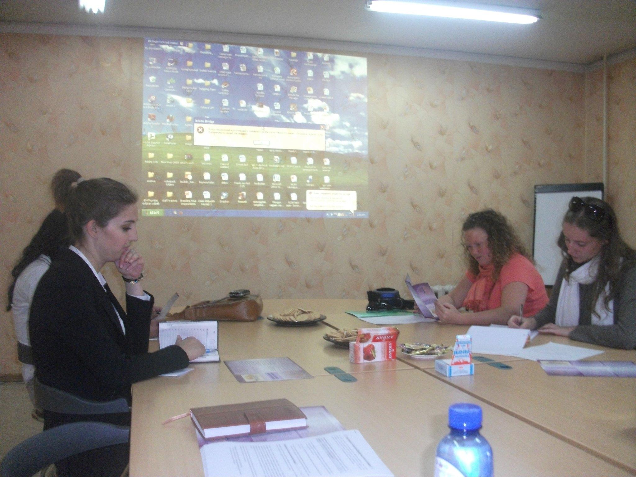 Human Rights interns in Mongolia prepare for a work shop run by a local NGO. A local NGO in Ulaanbaatar runs a workshop for students doing Human Rights internships in Mongolia.